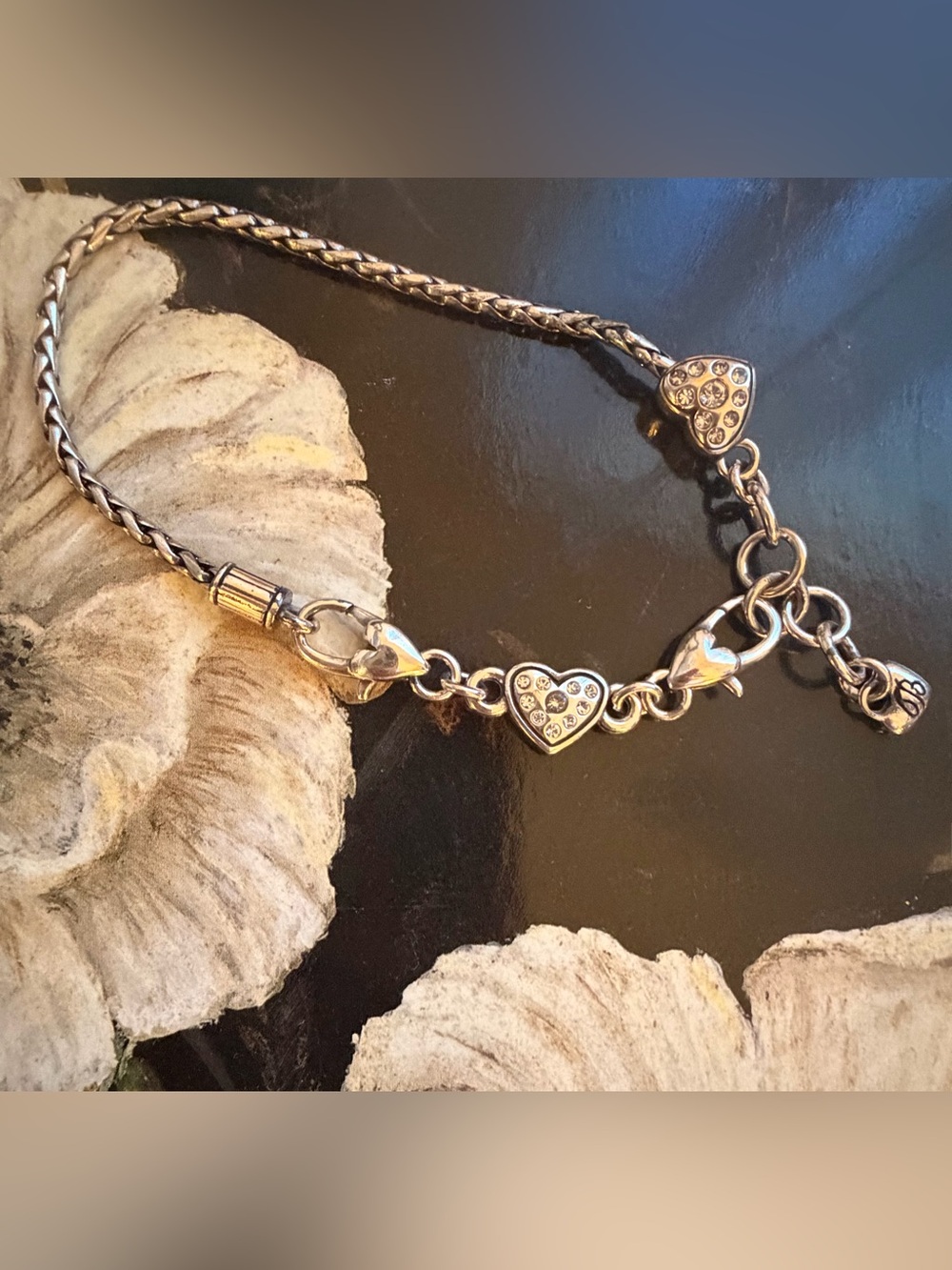 Brighton Silver-Tone Heart Charm Bracelet with Crystals